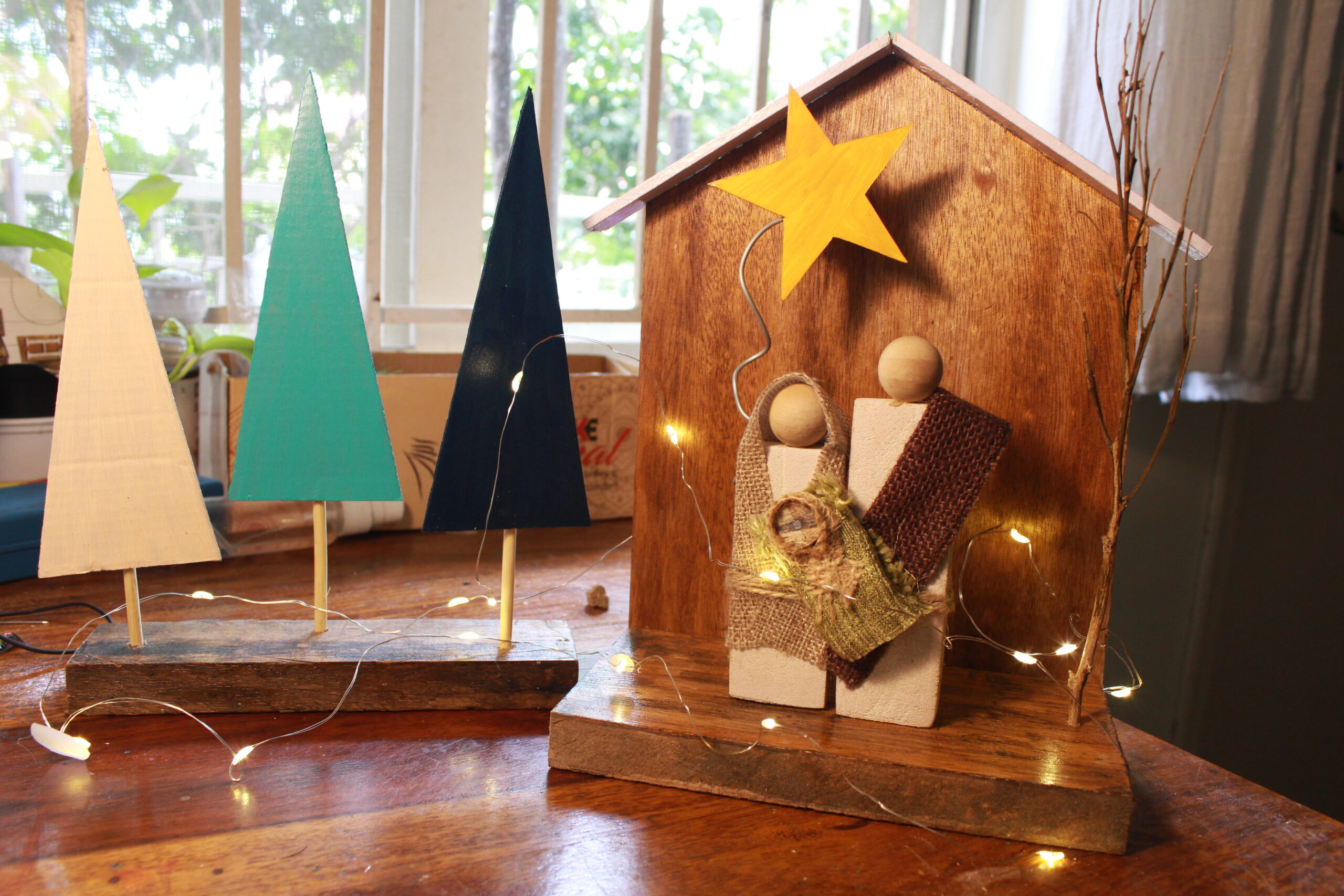 wooden holy family crib
