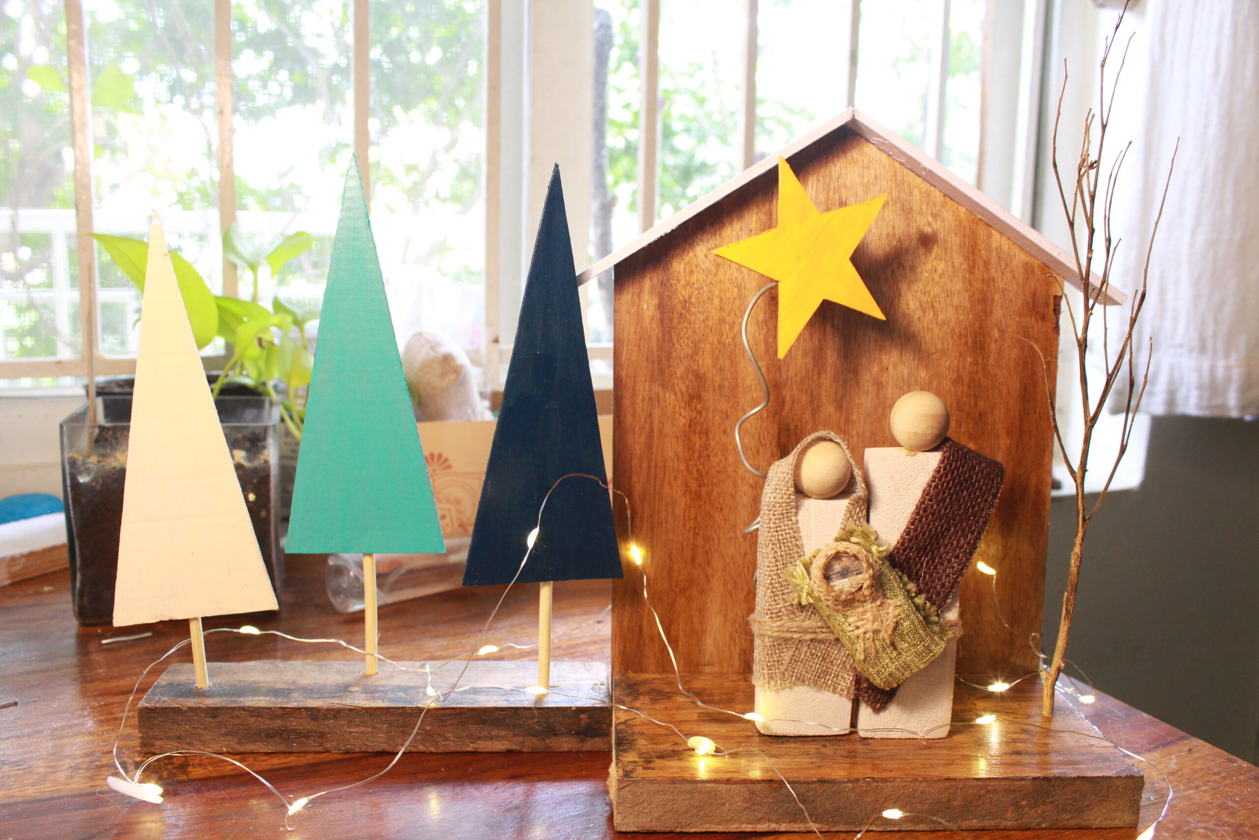 wooden holy family crib